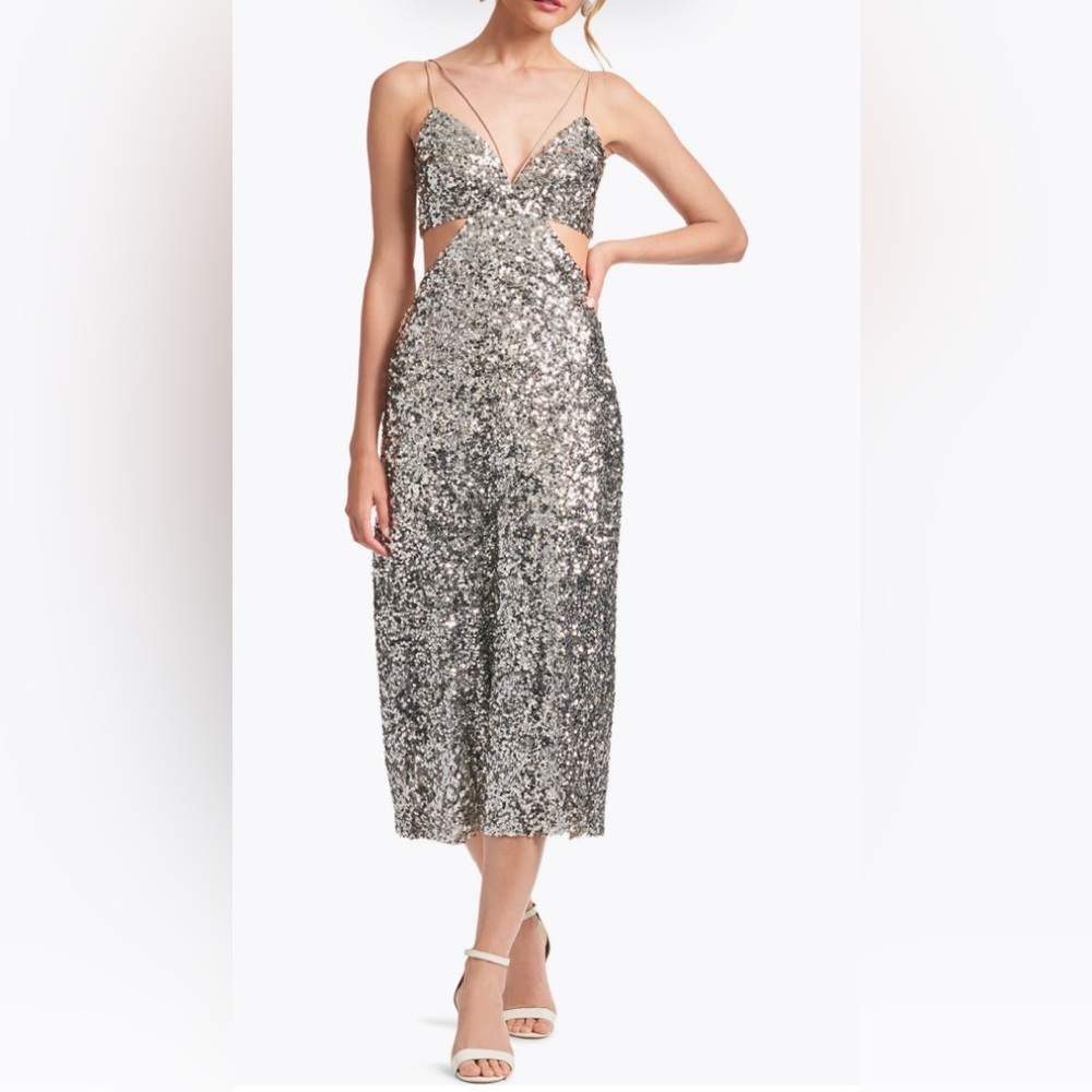 Sachin & Babi Roux Sequin Dress Silver Sequins New with Tags Size 8